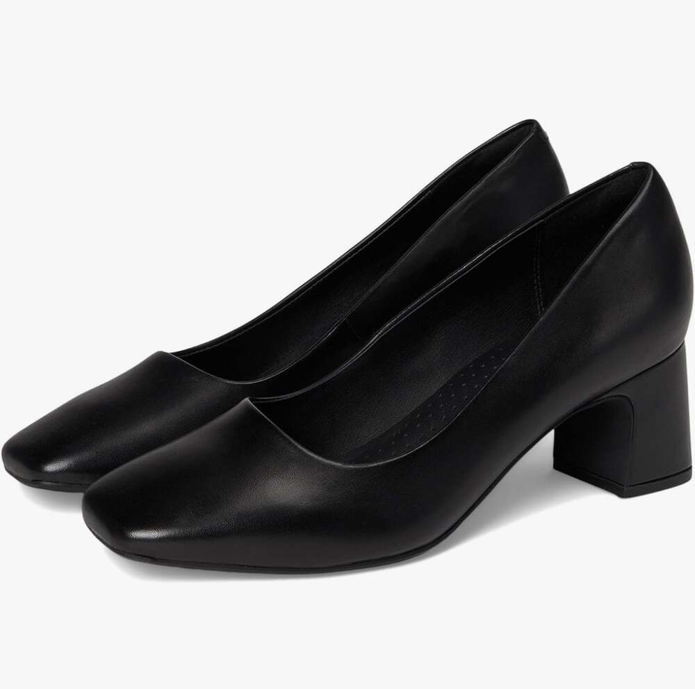 Clarks Women’s Black Leather Square Toe Block Heel Pumps US 6